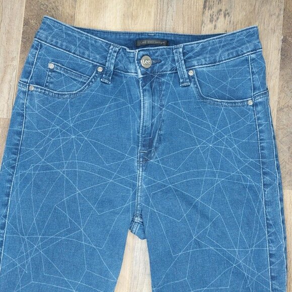 Lee Jeans Womens 30 Body Optix Blue Geometric Pattern Skinny 5 Pocket high Rise - Picture 2 of 10